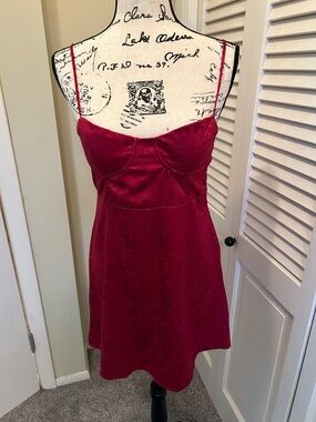 Princess Polly Red Satin Slip Dress with Spaghetti Straps with added bra cups